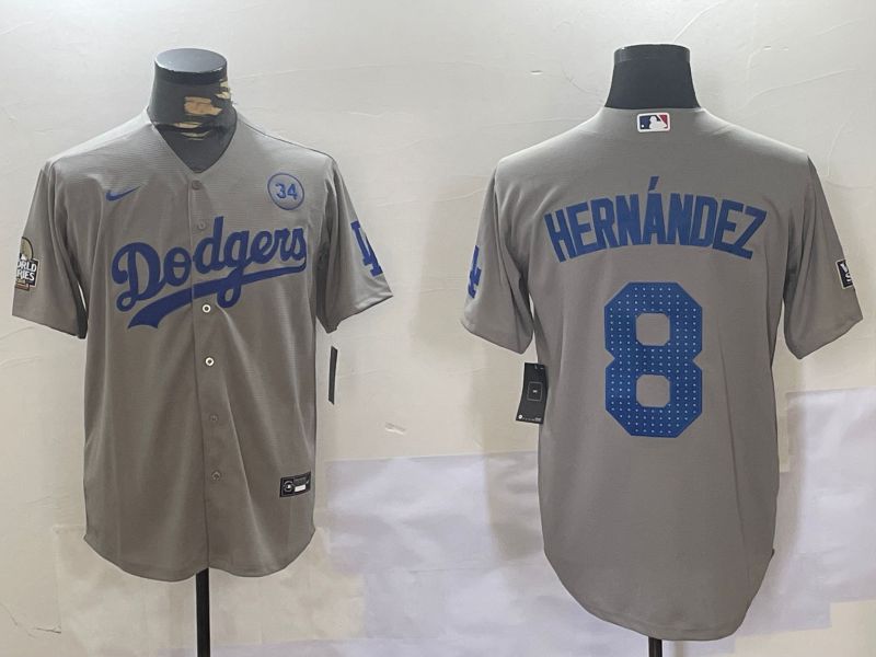 Men Los Angeles Dodgers #8 Hernandez Grey Game 2024 Nike MLB Jersey style 1120->los angeles dodgers->MLB Jersey